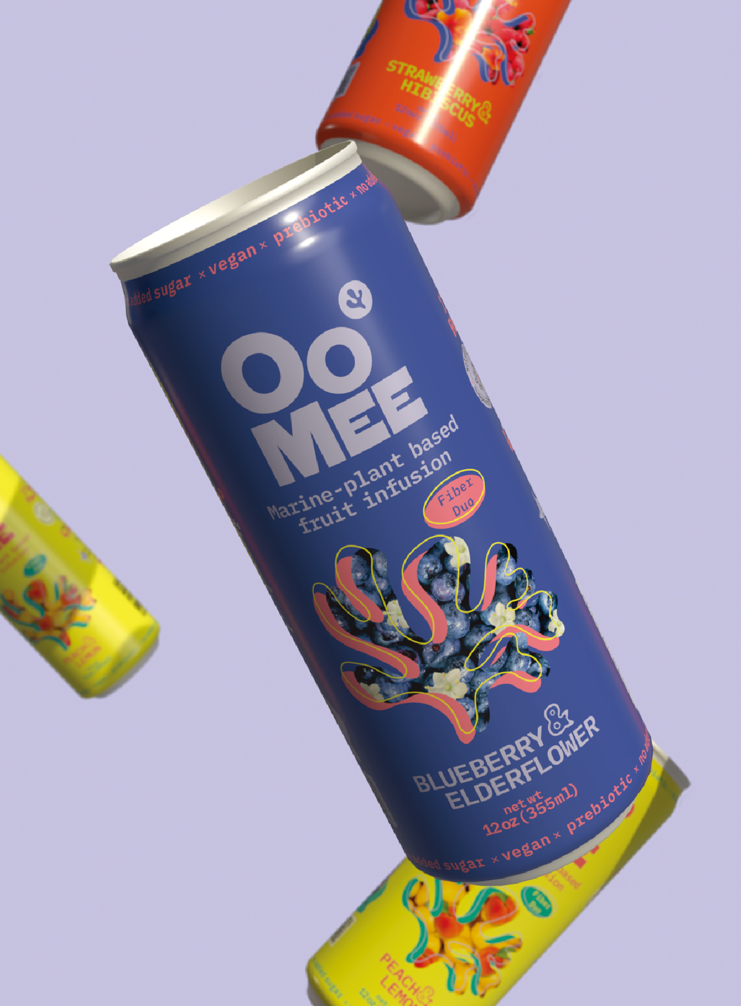 OoMee brand banner, a photo of three bottles of OoMee's seaweed drink lined up